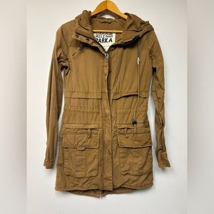 GARAGE MILITARY PARKA Brown Jacket military style Hoodie Size Xs/Tp